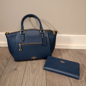 Coach Blue Pebbled Leather Satchel with Wallet